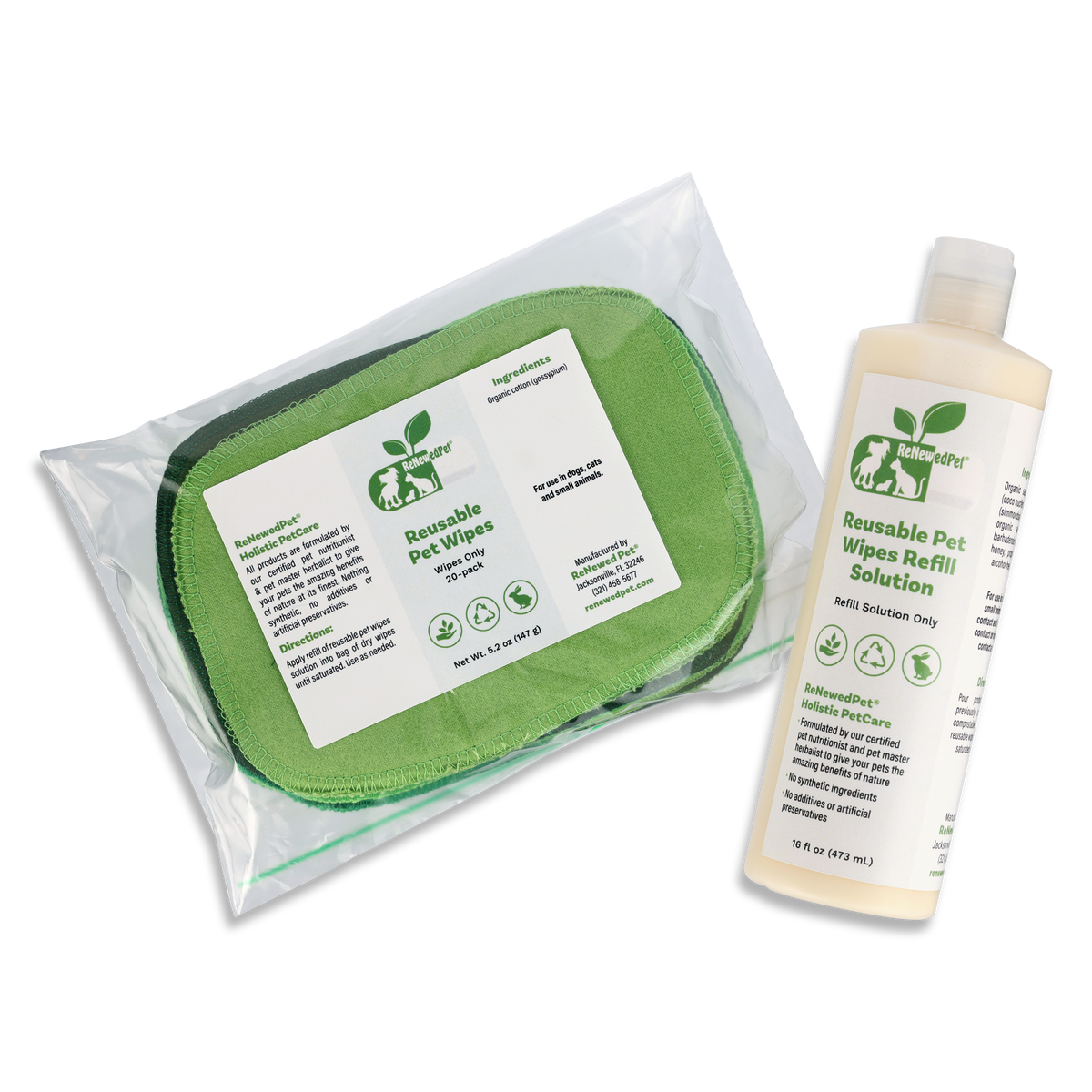 ReNewedPet Reusable Cotton Pet Wipes Kit